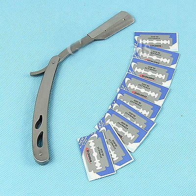 Straight Barber Edge Razors Steel Folding Shaving Knife With10pcs Blades db