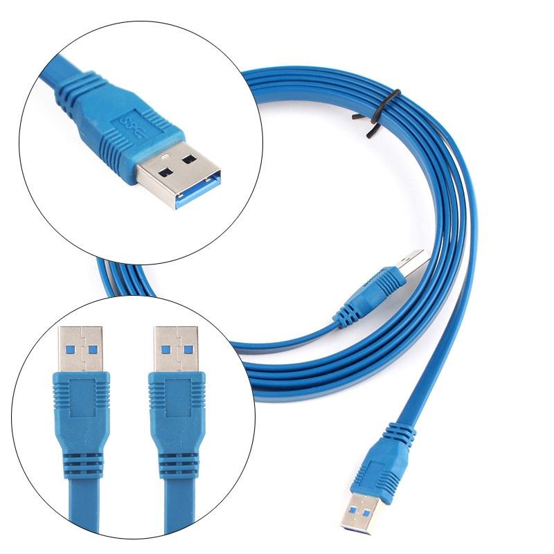 Flat USB 3.0 A Male to A Male Noodles Data Cable Cord 5Gbps 6FT Blue SDFI