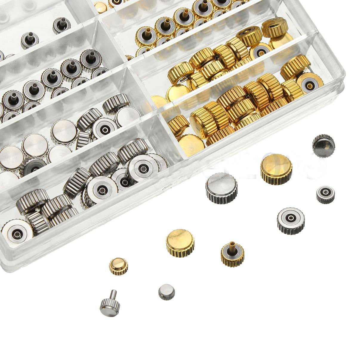 150pcs Mixed Silver Gold Watch Crown Repair Parts Tool 10 Size Assortment Set ddb