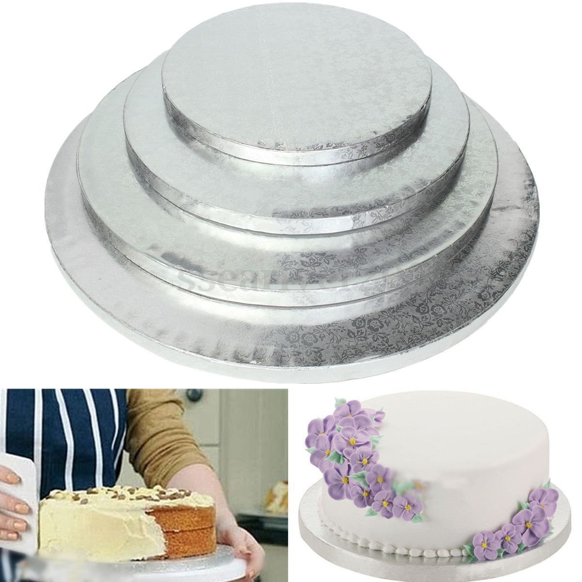 1 x 10 inch Silver Round Cake Thick Drum Board Stand Holder Strong Base For Wedding Birthday ddb