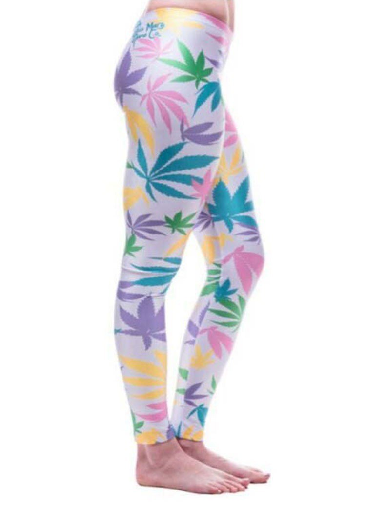 Ladies pastel pink cannabis weed leggings