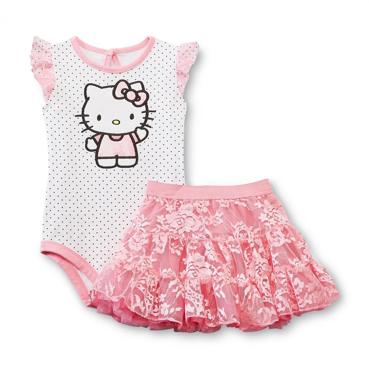 New 24 months Hello Kitty Infant Girl's Bodysuit & TuTu Skirt Dots & Floral