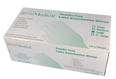 Powder Free Latex Gloves, Box of 100 - Size Large