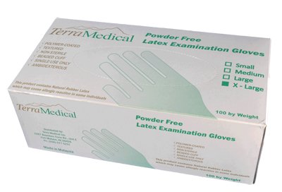 Powder Free Latex Gloves, Box of 100 - Size X-Large