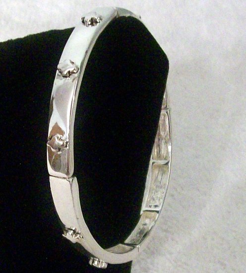 Stretch Silver Tone Bracelet With Fancy Cross Accents