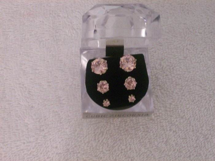 3-pc Pink Cubic Zirconia Studs