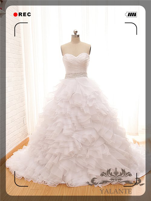 New Arrival Glamorous Full High Quality Organza Sleeveless Ball Gown Wedding Dresses