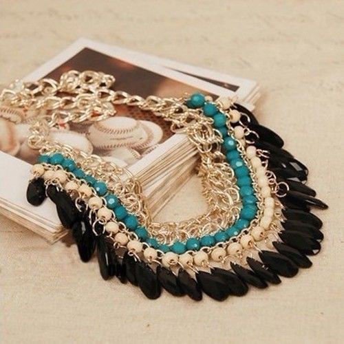 Hot Fashion Jewelry Crystal Chunky Statement Bib Pendant Chain Choker Necklace