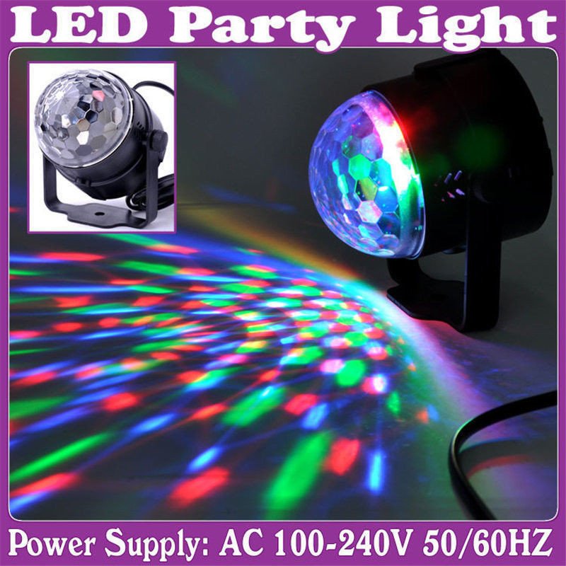 Mini Stage Lighting Effect 3W Full Color LED Crystal Voice-activated Rotating RGB Stage Light