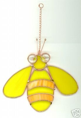 FREE SHIPPING !! Yellow Bee Suncatcher Stained Glass