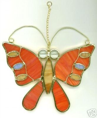 FREE SHIPPING !! Orange Butterfly Glass Suncatcher Stained Glass