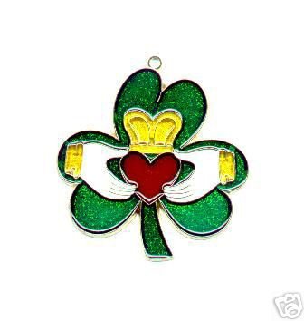 St Patrick's Shamrock Claddagh Suncatcher