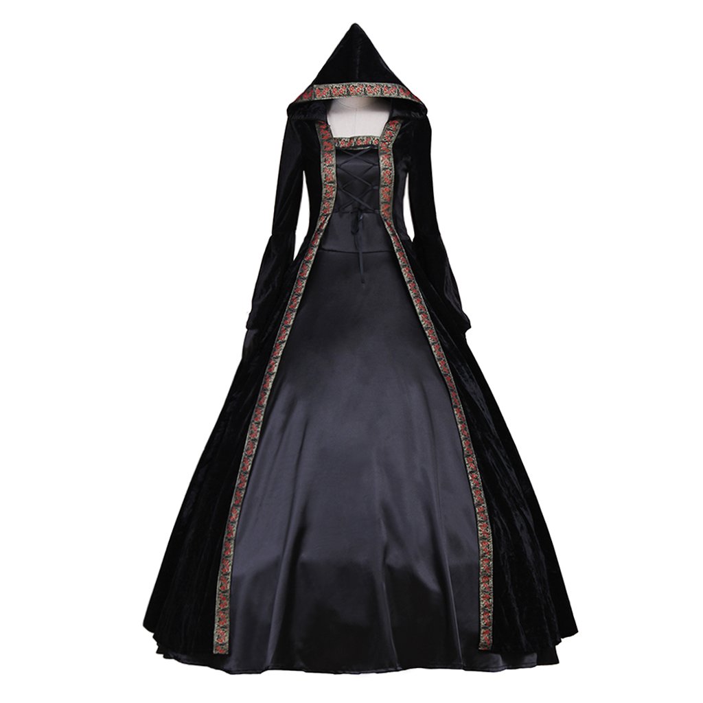Adult's Black Dress Cosplay Vintage Medieval Women's Dress Cape Costume Cosplay for Party