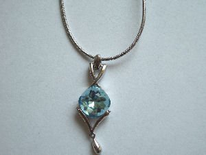 Original Design by William Wang Swarovski Crystal Aquamarine Necklace With Platinum Finish
