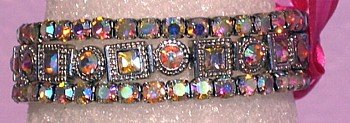 3 Bracelet Clear Aurora Borealis Crystal Square and Round Bracelet