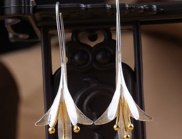 Long Flower Drop Earrings