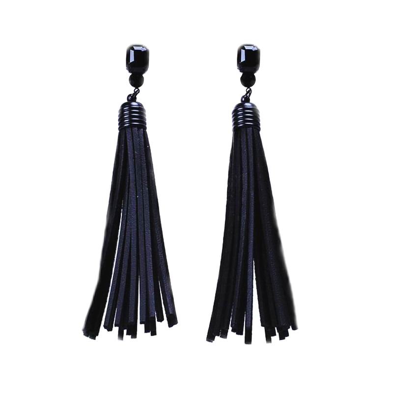 Long Pu Leather Tassel Earrings
