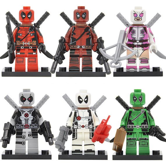6 Deadpool minifigures Lego compatible, Wade Winston Wilson figure