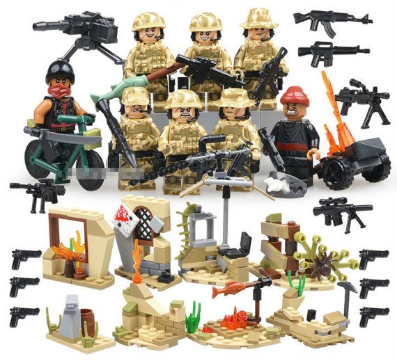 Military set of 8 minifigures Lego compatible, 6 commando army falcon swat soldiers & 2 terrorists