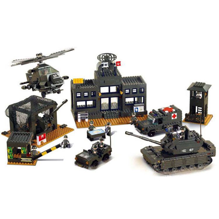 Sluban Military Army War Base Bunker Tank Helicopter Soldier Lego Compatible Toy