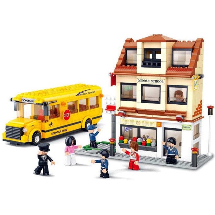 Education School College Bus Student Passenger Figure Lego Compatible Toy