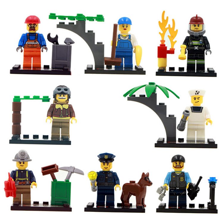 City Town Police Rescue Worker Pilot Minifigure Compatible Lego Toy