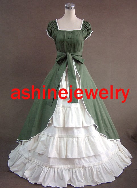 Custom Women's Rococo Dress, Green White Victoria Cosplay Gothic Halloween Party Dress