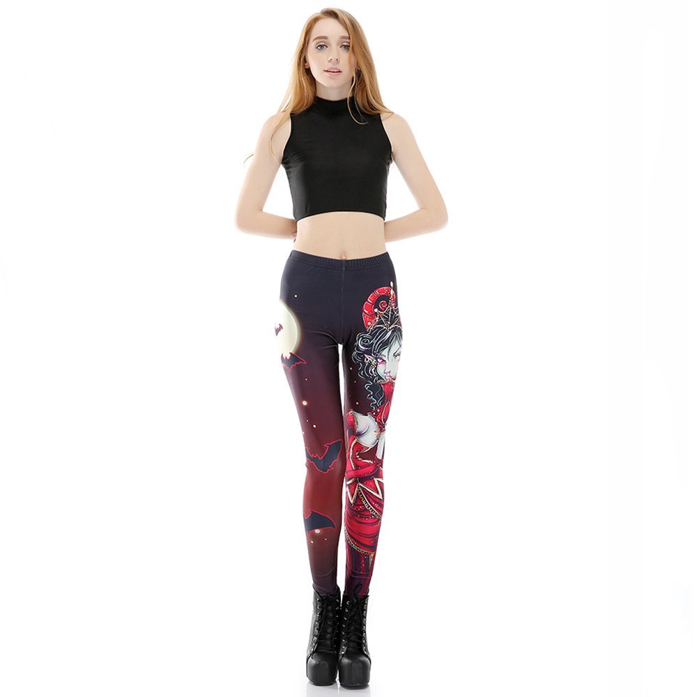 Game Girl in Red Workout Cartoon Leggings Spandex Halloween Tights Women Pants