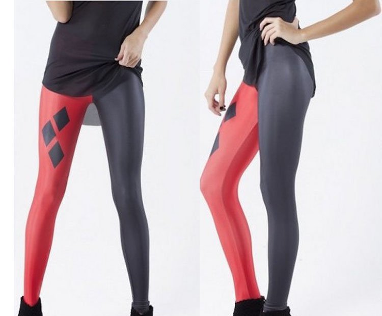 Harley Quinn Fit Leggings Cartoon Red and Black Pants Spandex Tights for Woman