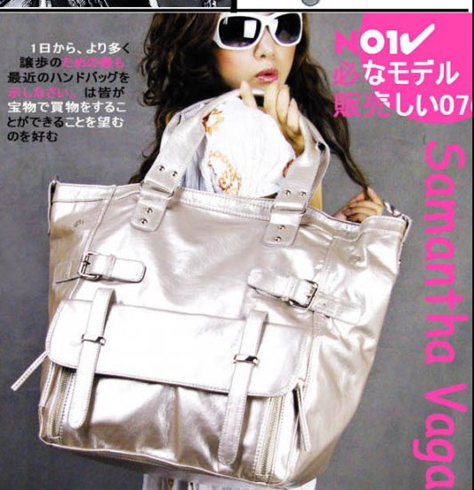 SV PATENT LEATHER TOTE B668 IN SILVER