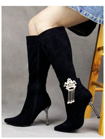 DESIGNER STYLE HIGH HEEL BOOTS SUEDE WITH MATEL HEELS