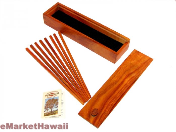 Handmade Koa wood chopstick holder with 4 pairs of chopsticks