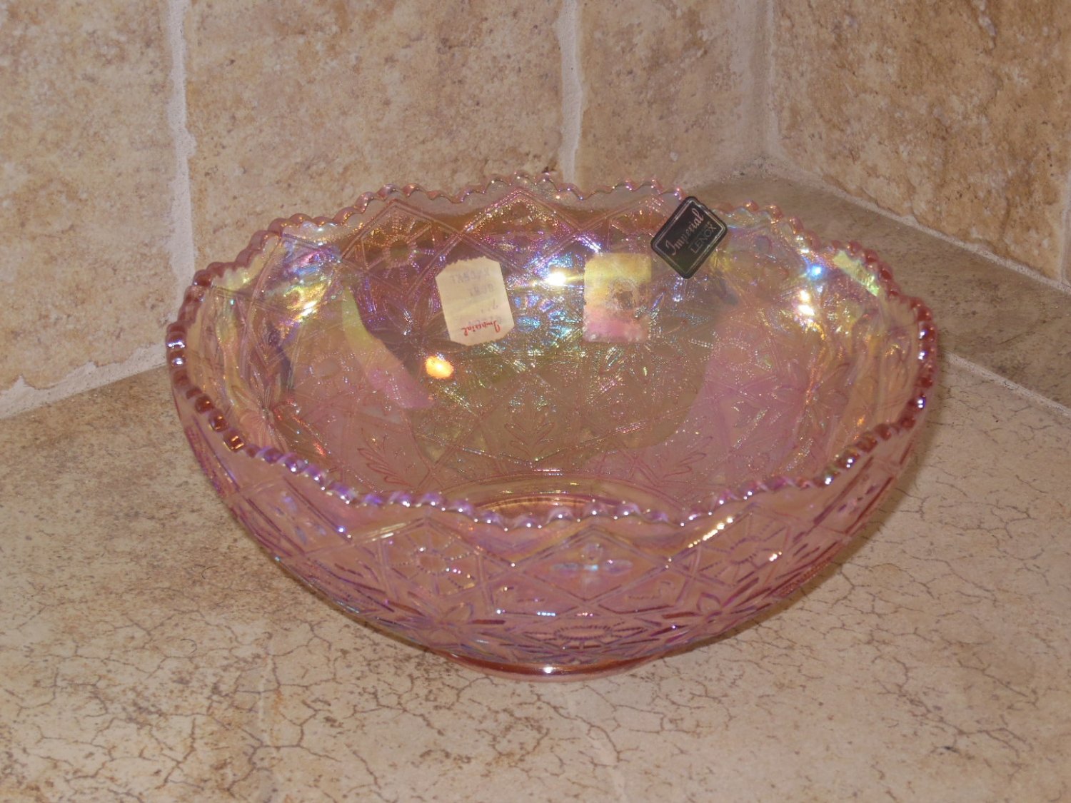 1978 Imperial Lenox Pink Carnival Glass 7" Hattie Bowl 42684PK NOS