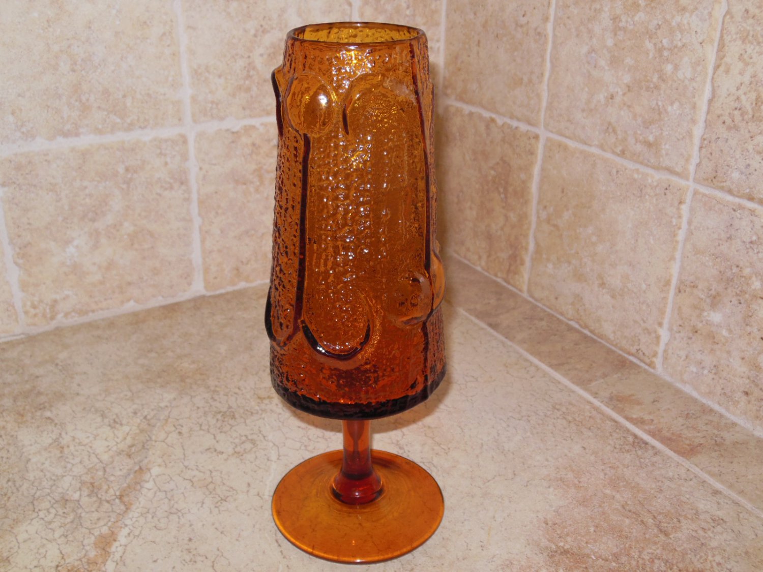 Stelvia Italy Amber Antiqua Glass Vase by Wayne Husted of Blenko