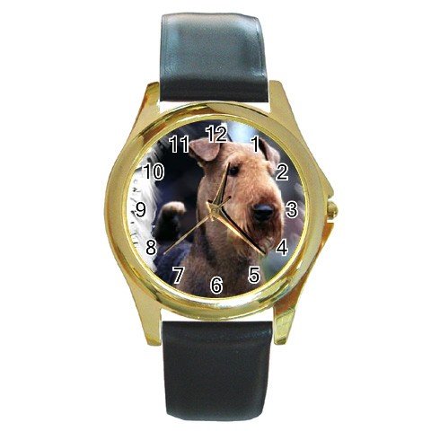 Airedale Terrier Round Gold Metal Watch Unisex 12100161