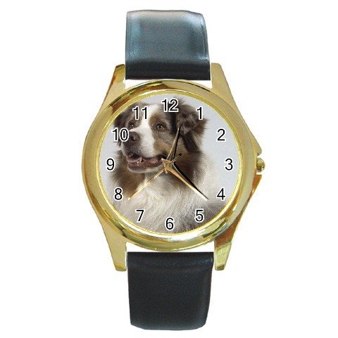 Australian Shepherd Dog Round Gold Metal Watch Unisex 12102629