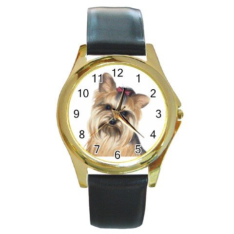 Yorkie Yorkshire Terrier Dog Round Gold Metal Watch Unisex 12110666
