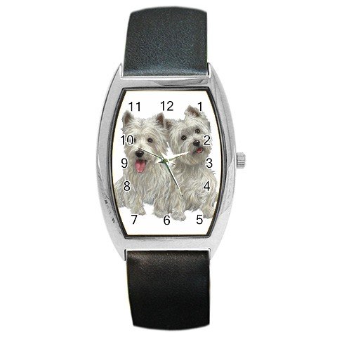 Westies West Highland White Terriers Dog Barrel Style Metal Watch 12111274