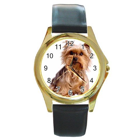 Yorkshire Terrier Yorkie Dog Round Gold Metal Watch Unisex 12111022