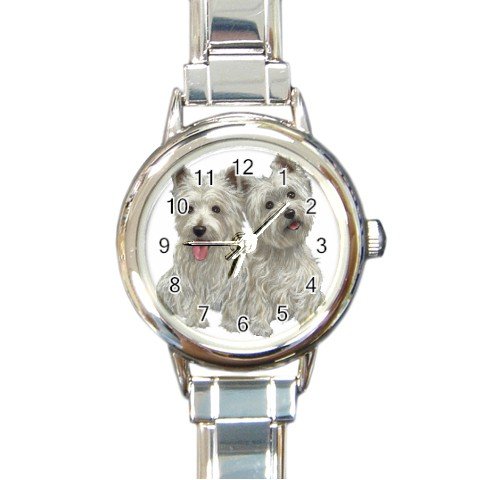 Westies - West Highland White Terriers - Dog Round Italian Charm Watch 12111261