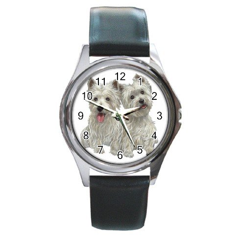 Westies - West Highland White Terriers - Dog Round Metal Watch UNISEX 12111262