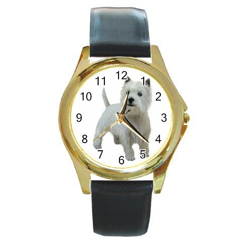 West Highland White Terriers - Westies - Dog Round Gold Metal Watch Unisex 12111839