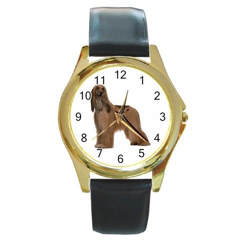 Afghan Hound Dog Round Gold Metal Watch Unisex 12112189