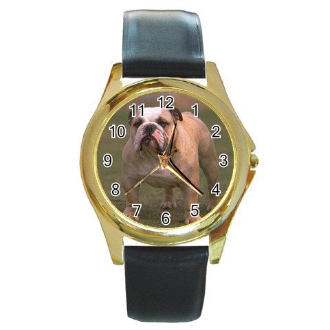 Bulldog Bull Dog Round Gold Metal Watch Unisex 12124827