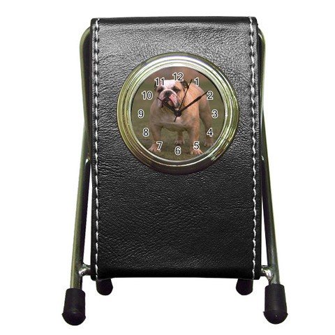 Bulldog Bull Dog Pet Lover Pen Holder Desk Clock 12124837