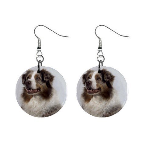 Australian Shepherd Dog Button Earrings 12102626