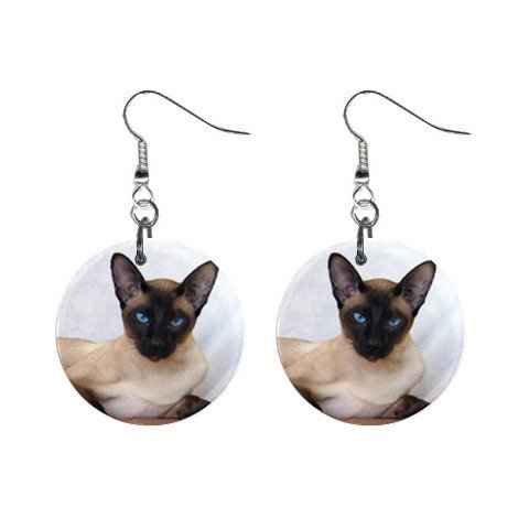 Siamese Cat Pet Lover Jewelry Button Earrings 12203176