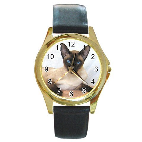 Siamese Cat Pet Lover Round Gold Metal Watch Unisex 12203184