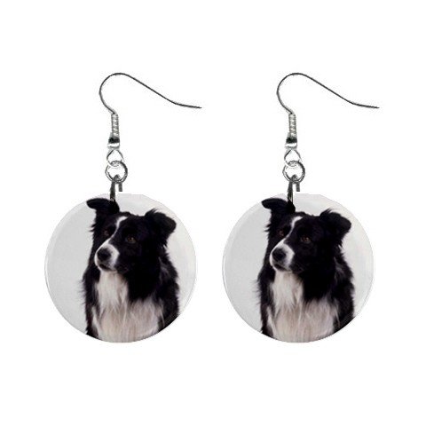 Border Collie Dog Pet Lover Jewelry Button Earrings 12142749