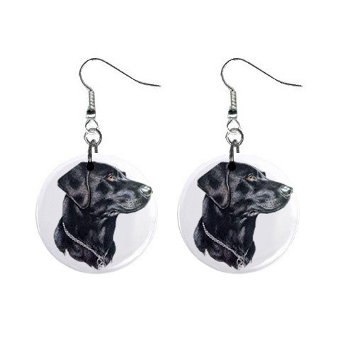 Black Lab Labrador Retriever Dog Jewelry Button Earrings 12135262